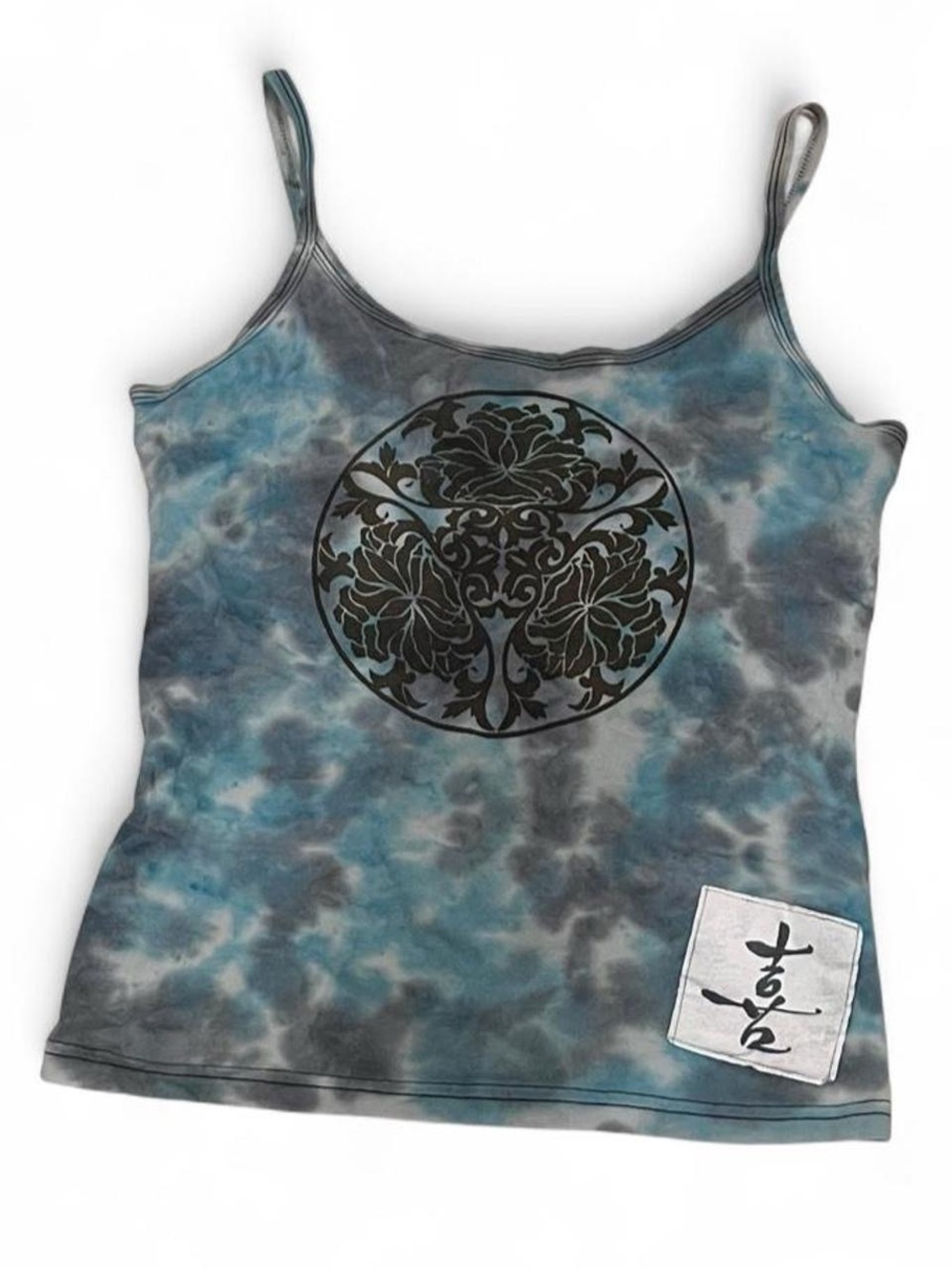 ZenSei Blue Teal tie-dye Japanese style tank top in blue, white, teal Size large
